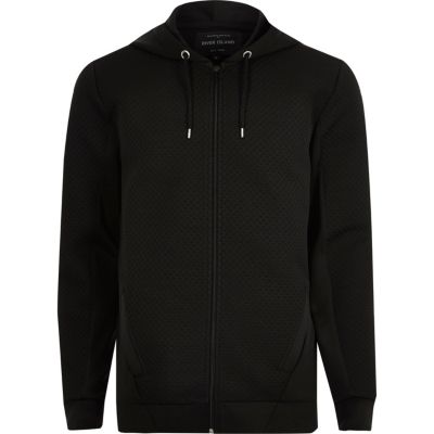 Black textured zip up hoodie